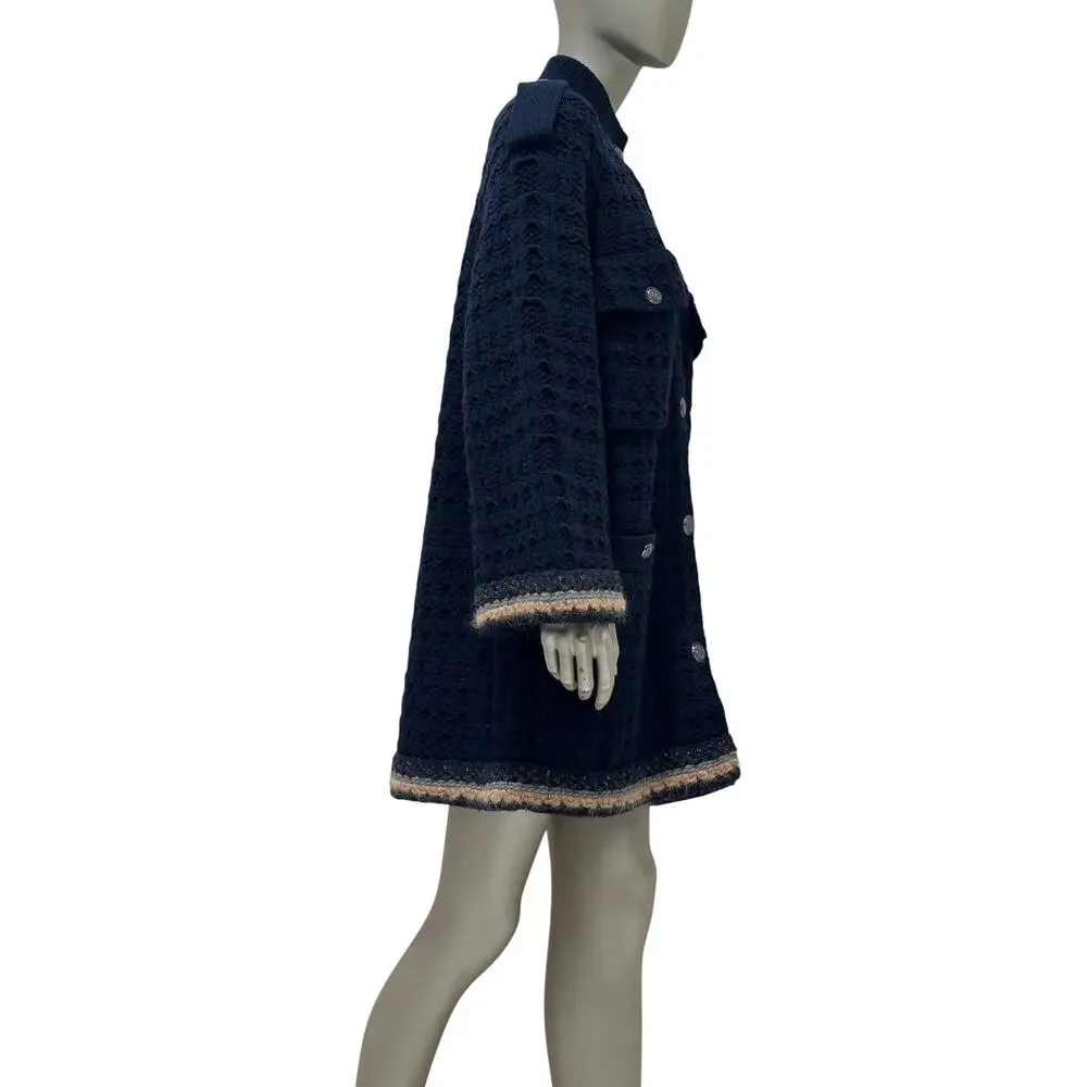 Chanel 13B Black Wool Cashmere Chunky Knit Sweater Coat Sz.38